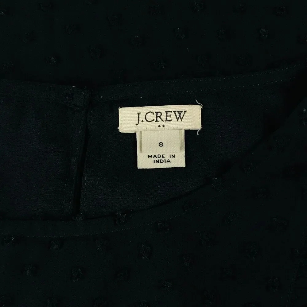 J Crew Women's 8 Blouse Blue Ruffle Front Clip Dot Swiss Long Sleeve J6918 BT7